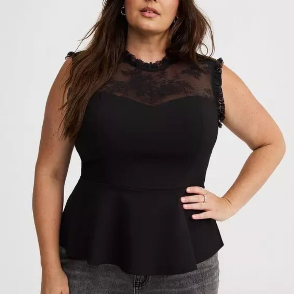 Torrid Bengaline peplum Lace top in black